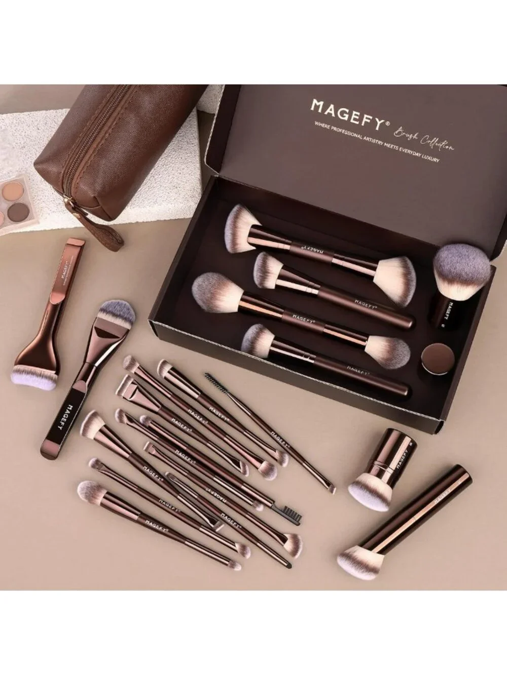 26-Piece Professional Makeup Brush Set - Double-Ended Brushes for Face & Eyes